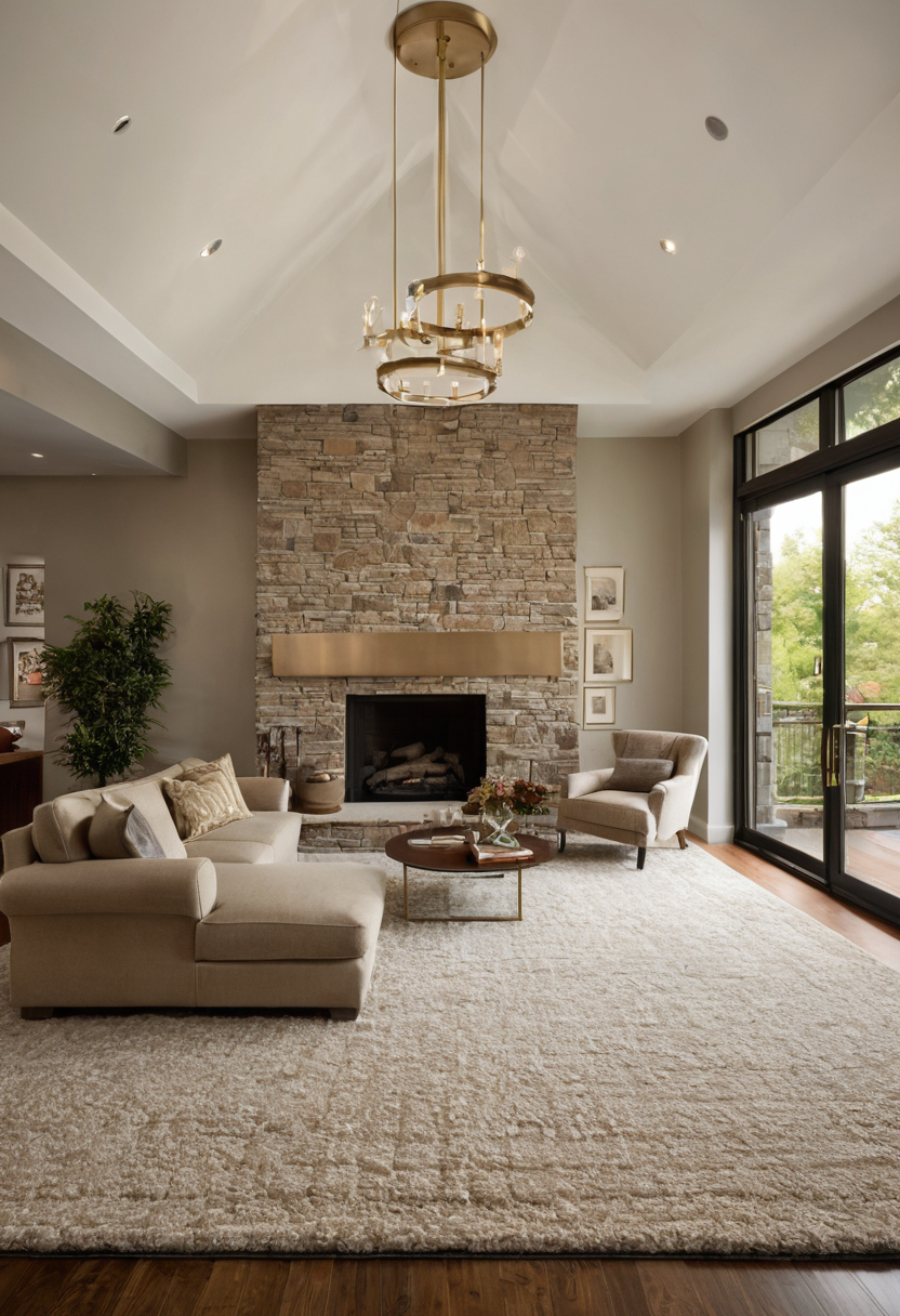 Family living room rugs should be chosen for vacuuming, stain response, and trip control interior planning detail